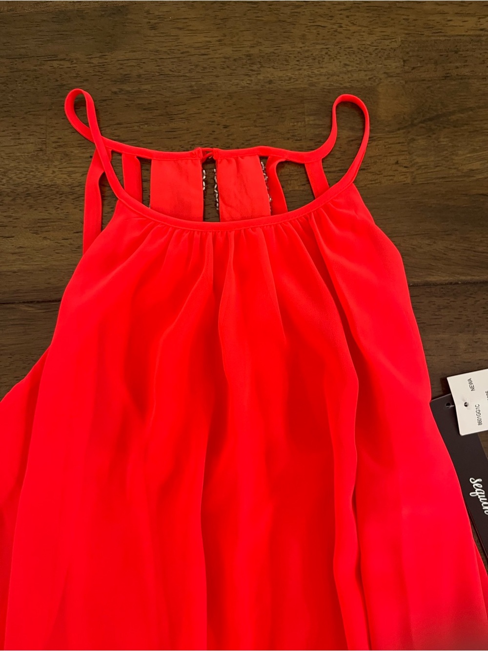 Sequin Hearts Neon Coral Beaded Back Strap Dress Flowy Halter Sz Small NWT - Picture 3 of 8